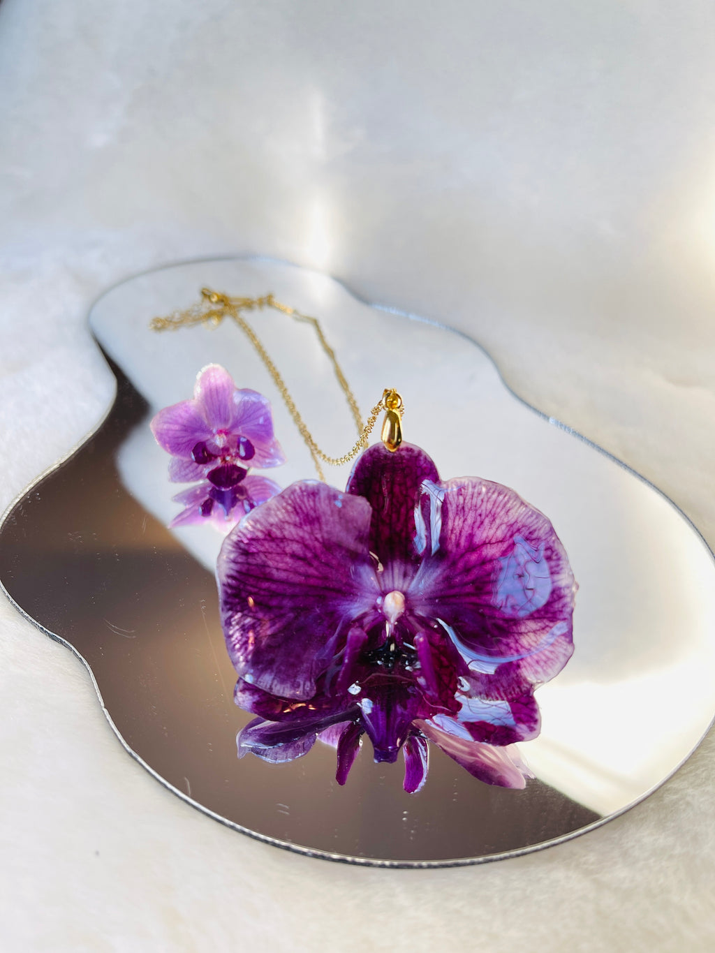 Deep Purple Orchid Stainless Steel Necklace – 3D Real Flower Pendant