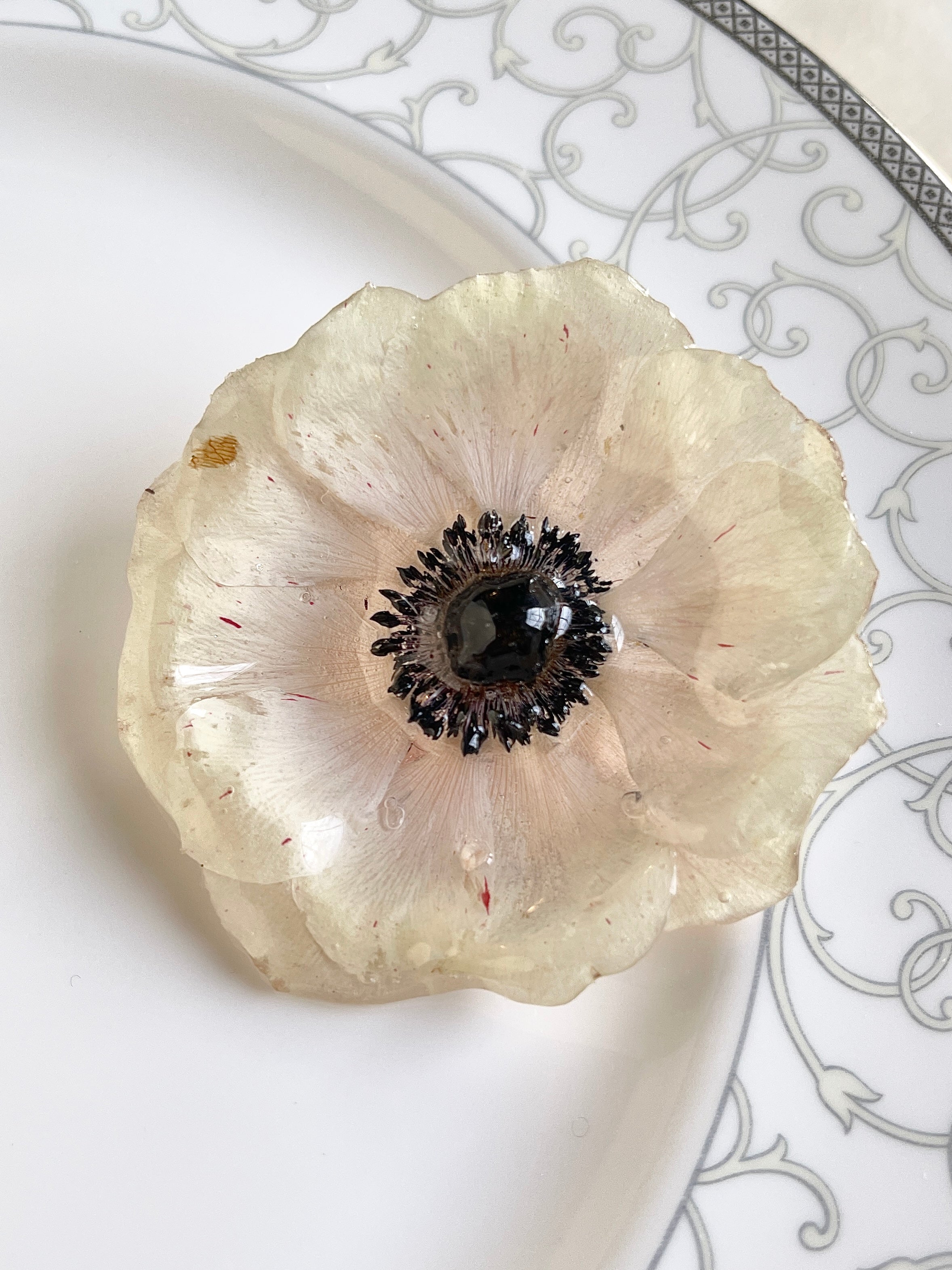 Real White Anemone Hair Clip / Brooch