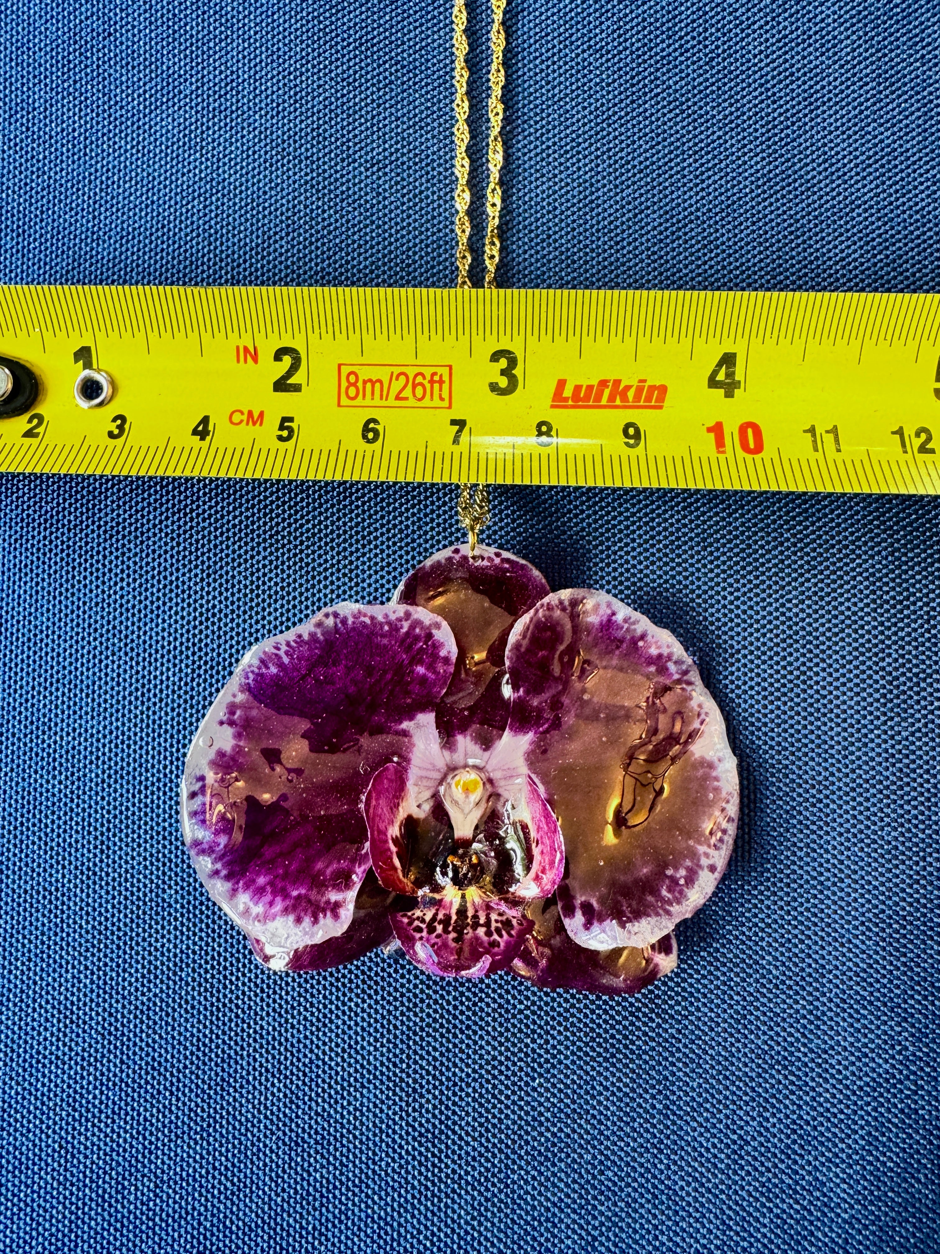 Deep Purple Orchid Stainless Steel Necklace – 3D Real Flower Pendant