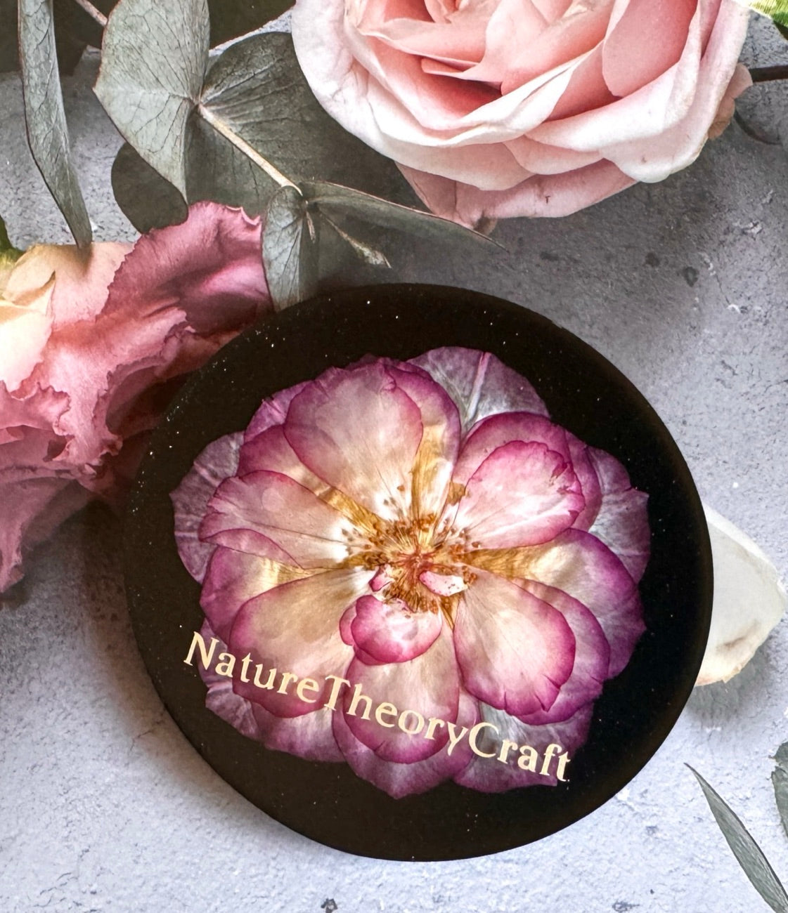 Nature Theory Craft botanical flower piece with preserved real petals