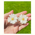 Daisy Silver Stud Earrings handmade real flower jewelry