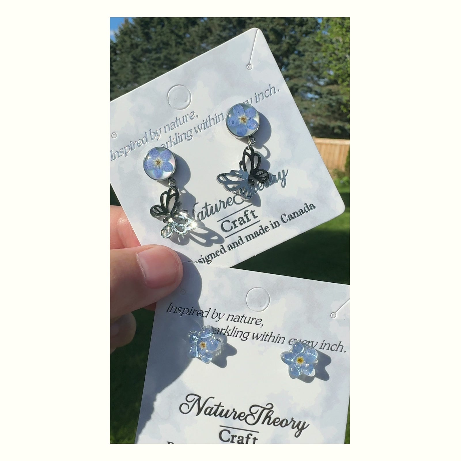 Forget-Me-Not Silver Stud Earrings handmade real flower jewelry
