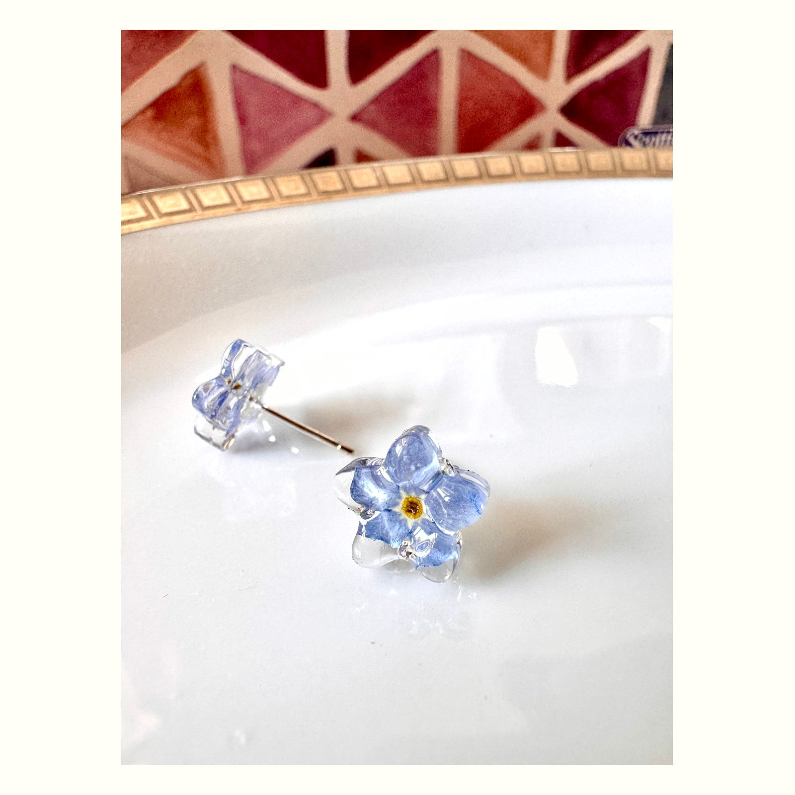 Forget-Me-Not Silver Stud Earrings handmade real flower jewelry