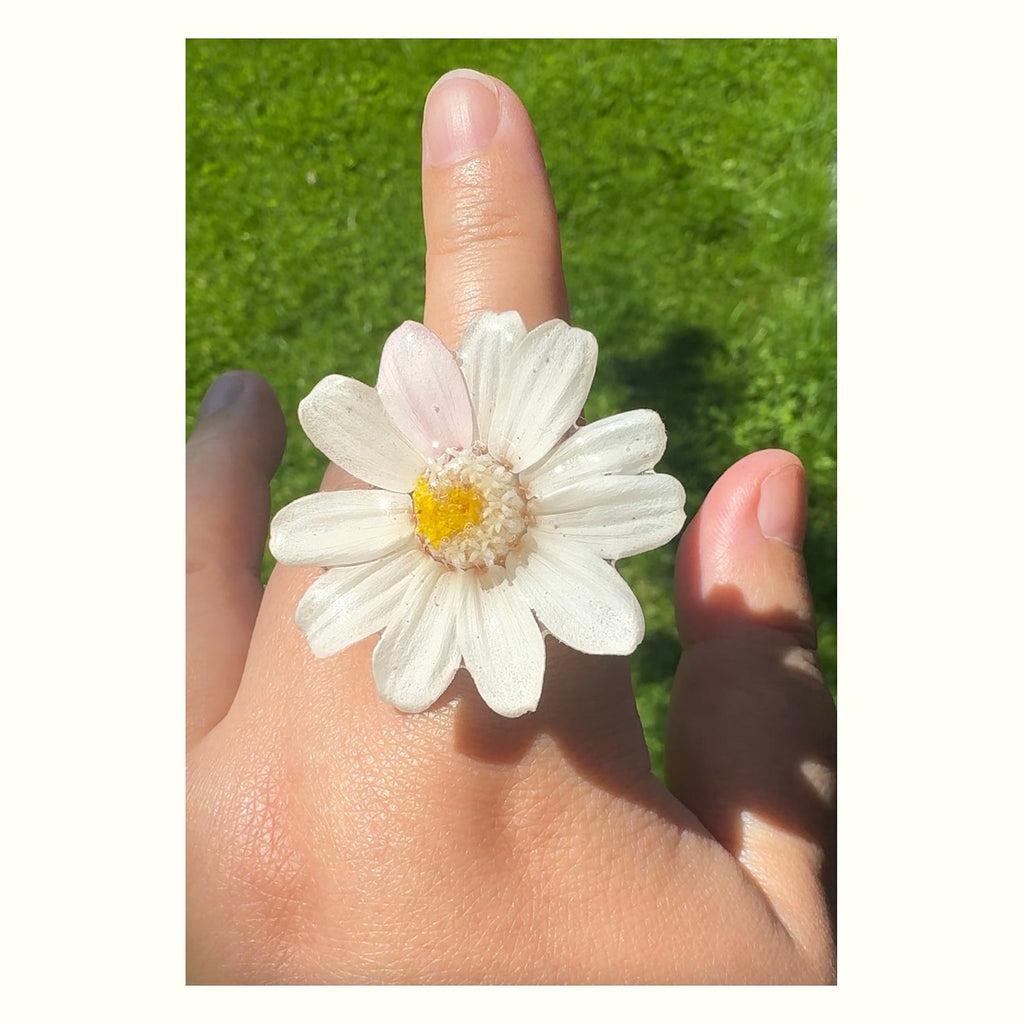Mini Daisy Stainless Steel Ring handmade real flower jewelry