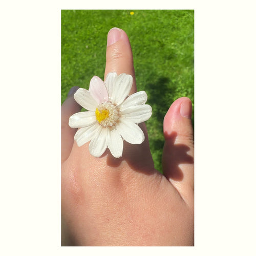 Mini Daisy Stainless Steel Ring handmade real flower jewelry