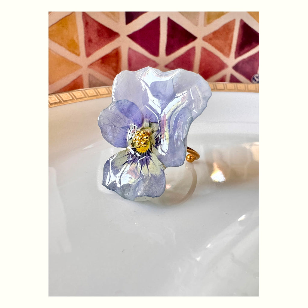 Pansy Stainless Steel Ring handmade real flower jewelry
