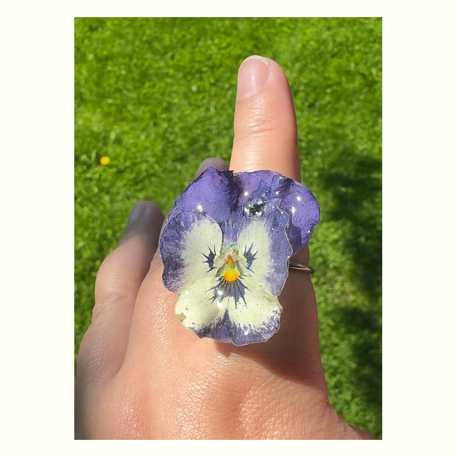 Pansy Stainless Steel Ring handmade real flower jewelry