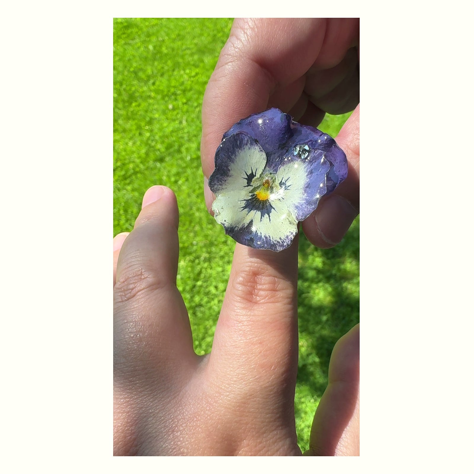 Pansy Stainless Steel Ring handmade real flower jewelry