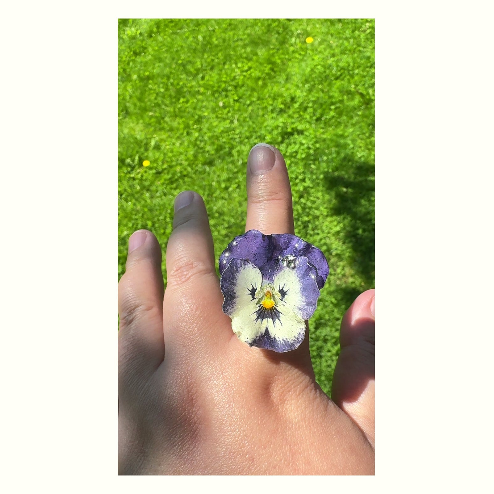 Pansy Stainless Steel Ring handmade real flower jewelry