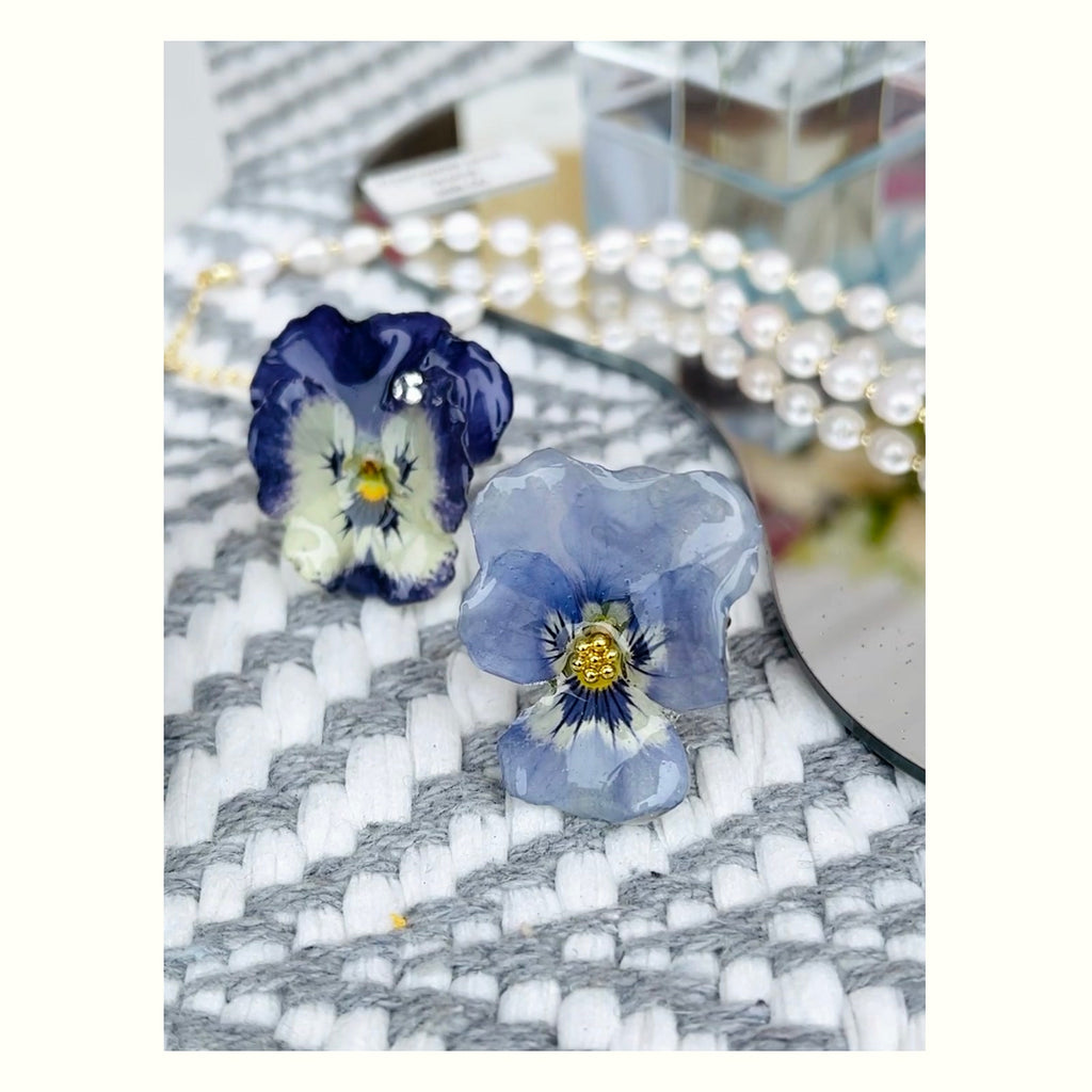 Pansy Stainless Steel Ring handmade real flower jewelry