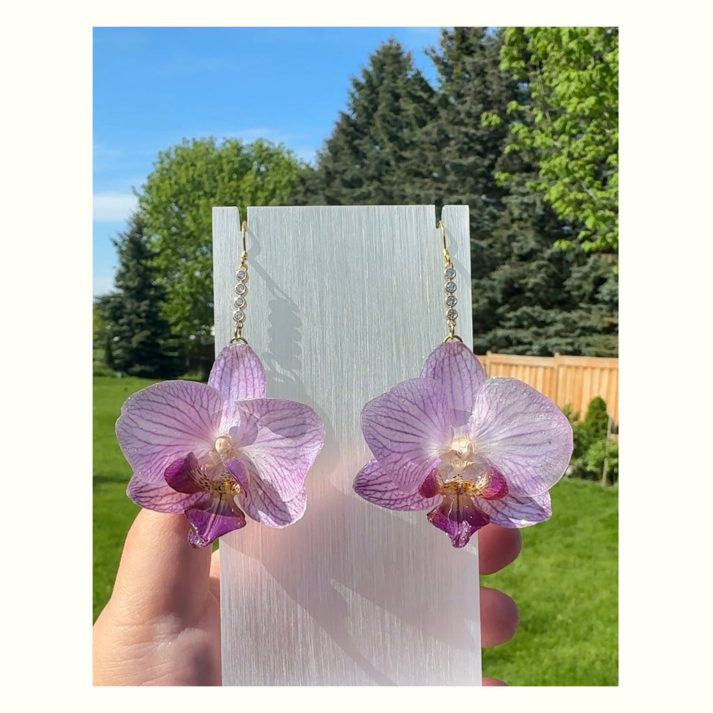 Pink-Purple Phalaenopsis Orchid Silver Earrings handmade real flower jewelry