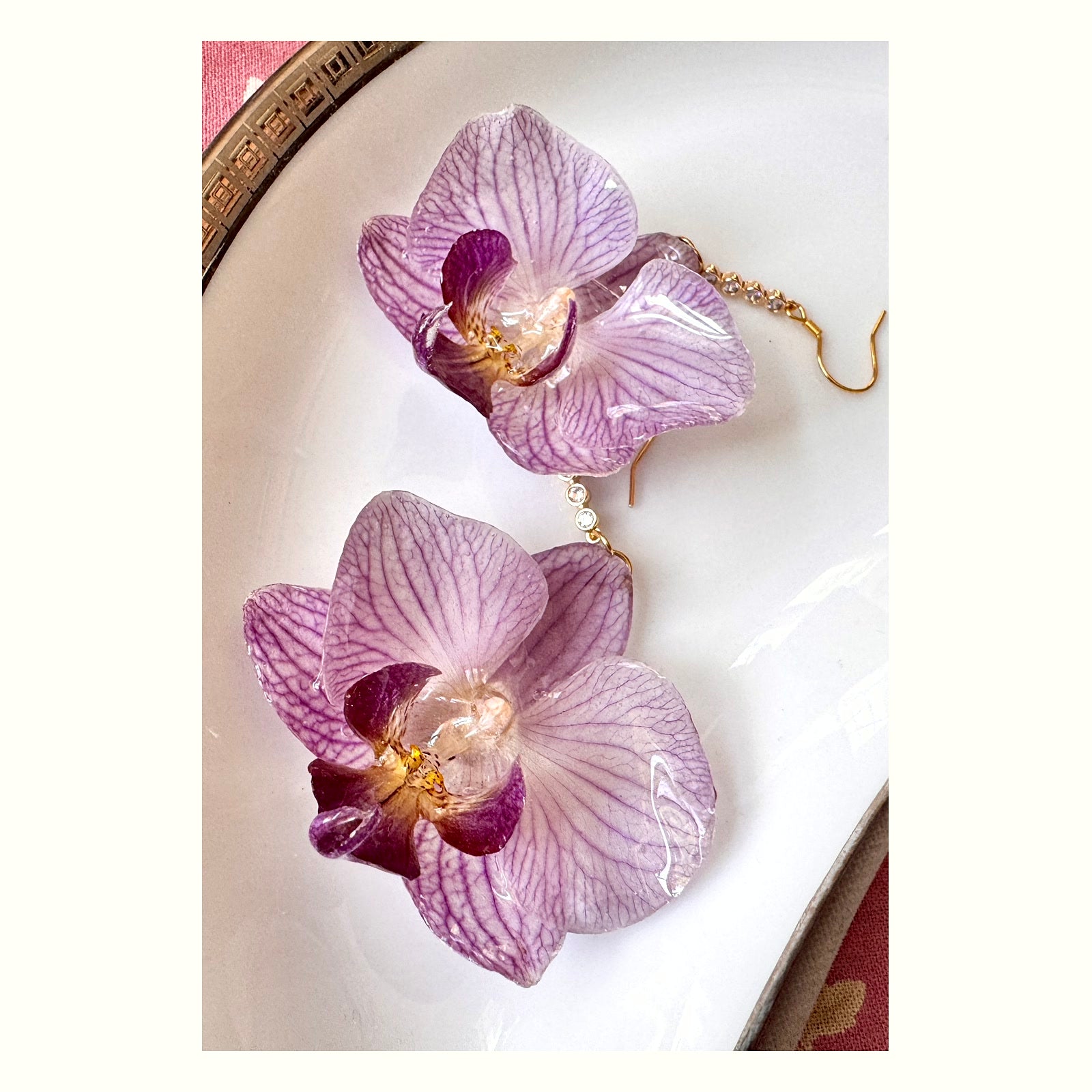 Pink-Purple Phalaenopsis Orchid Silver Earrings handmade real flower jewelry