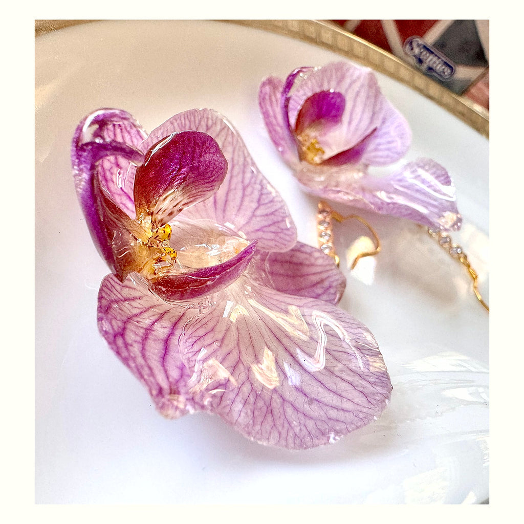 Pink-Purple Phalaenopsis Orchid Silver Earrings handmade real flower jewelry