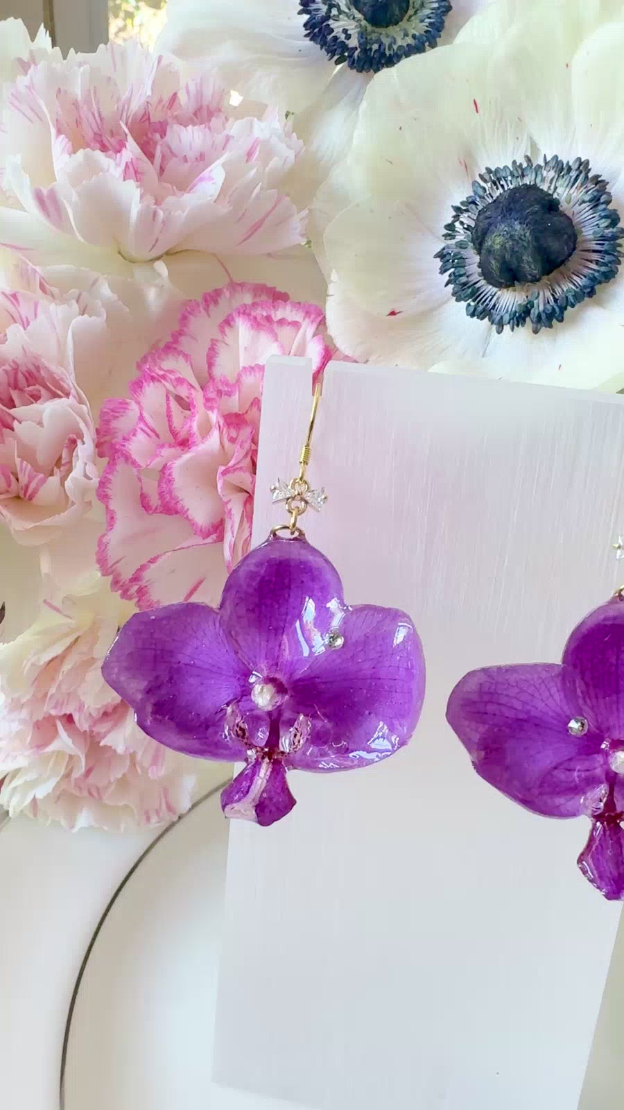 Purple Phalaenopsis Orchid Silver Earrings