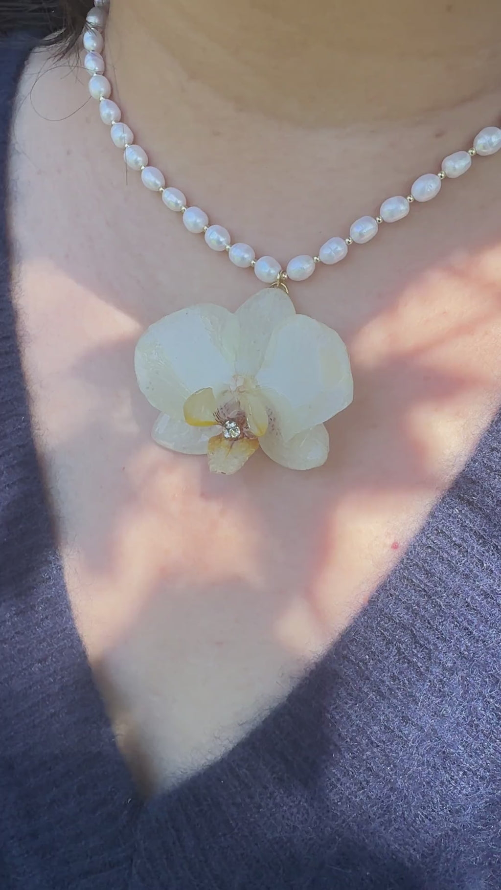 White Phalaenopsis Orchid Pearl Necklace