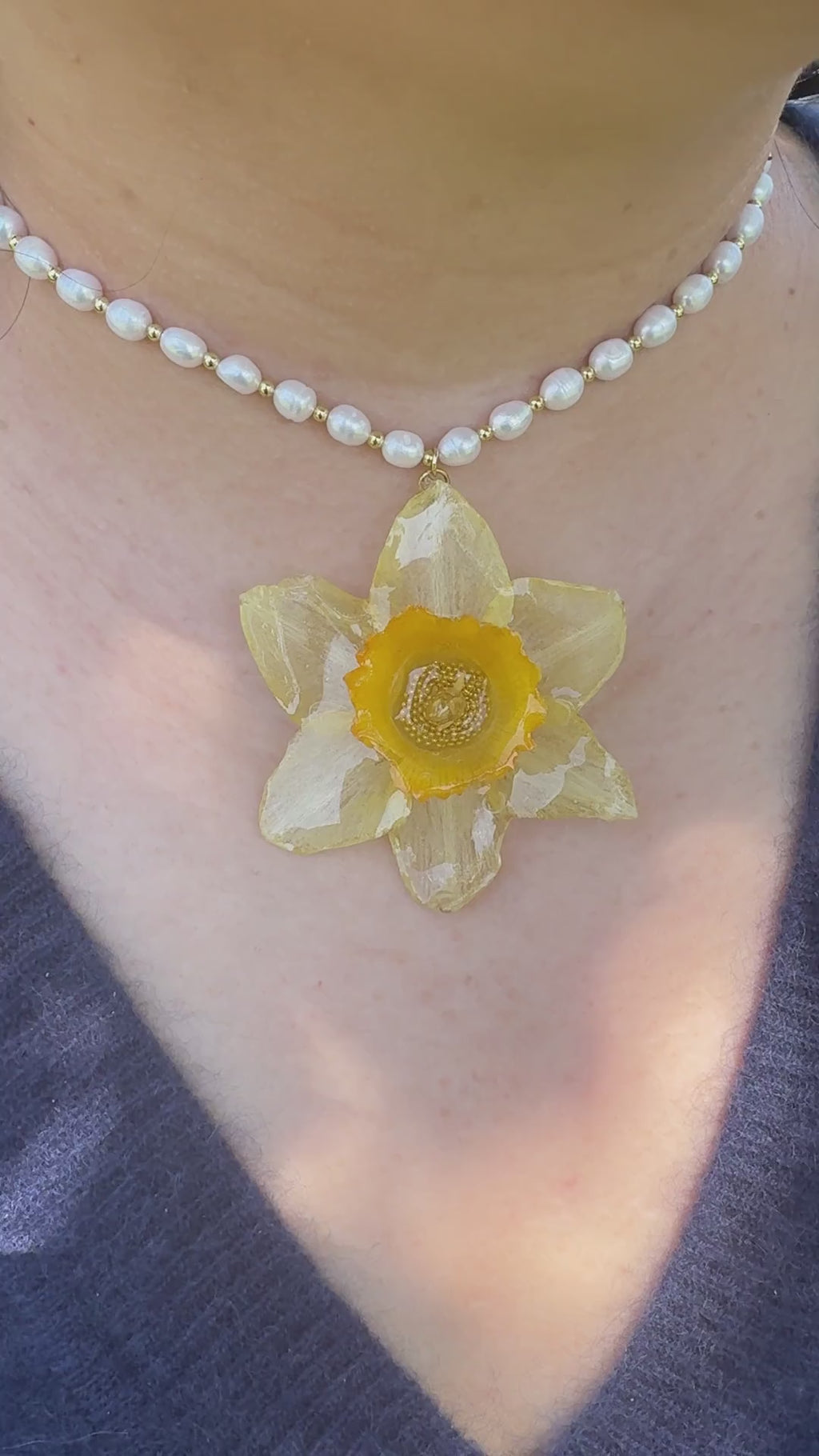 Yellow Daffodil Pearl Necklace