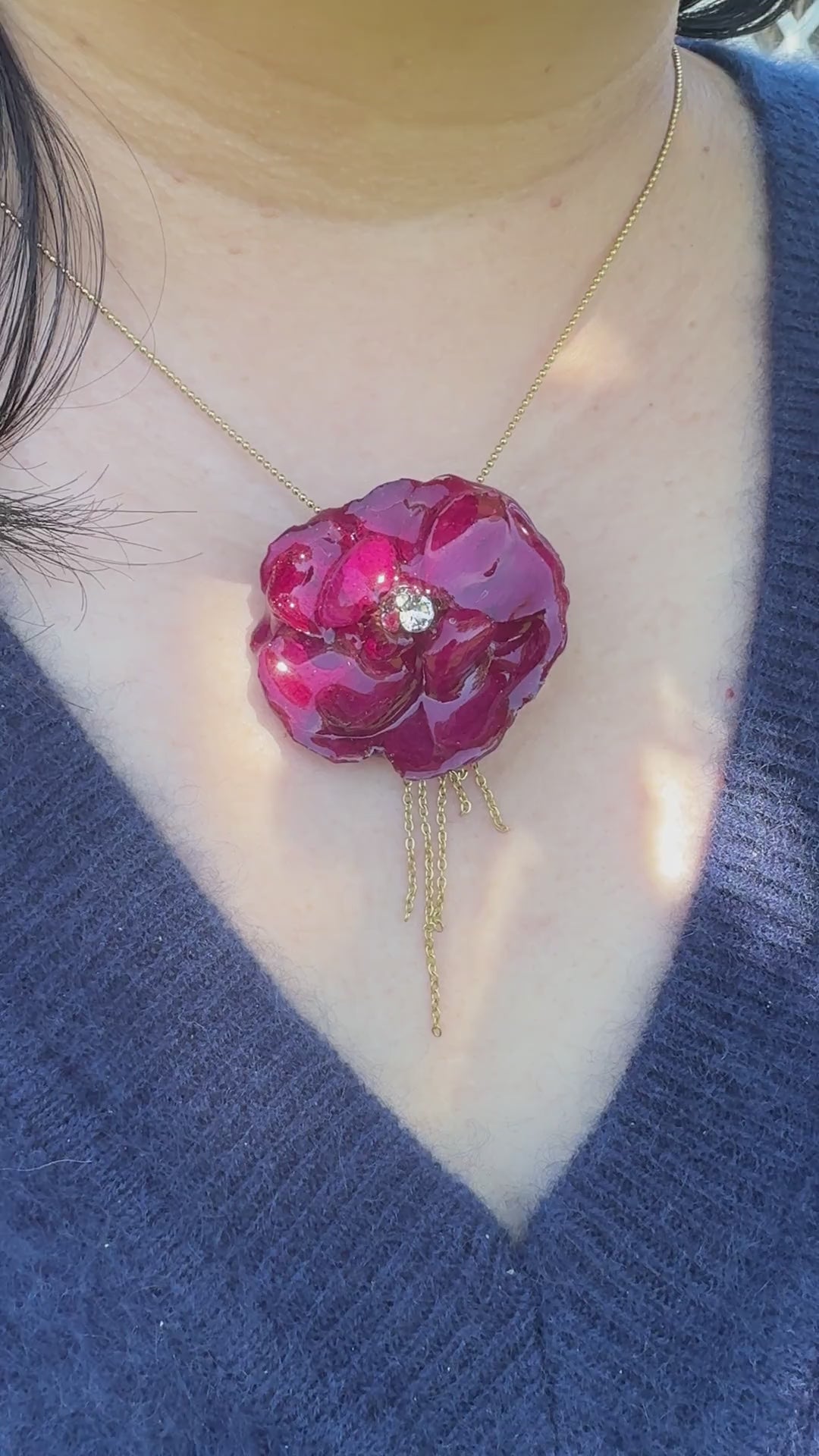 Vintage Red Rose Stainless Steel Necklace
