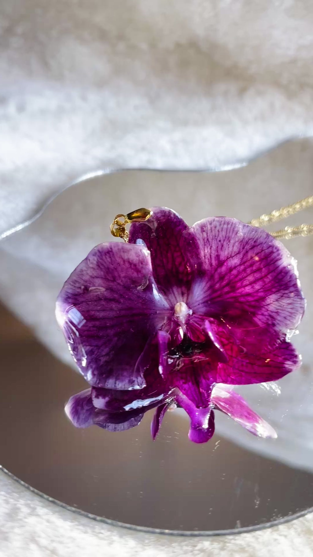 Deep Purple Orchid Stainless Steel Necklace – 3D Real Flower Pendant