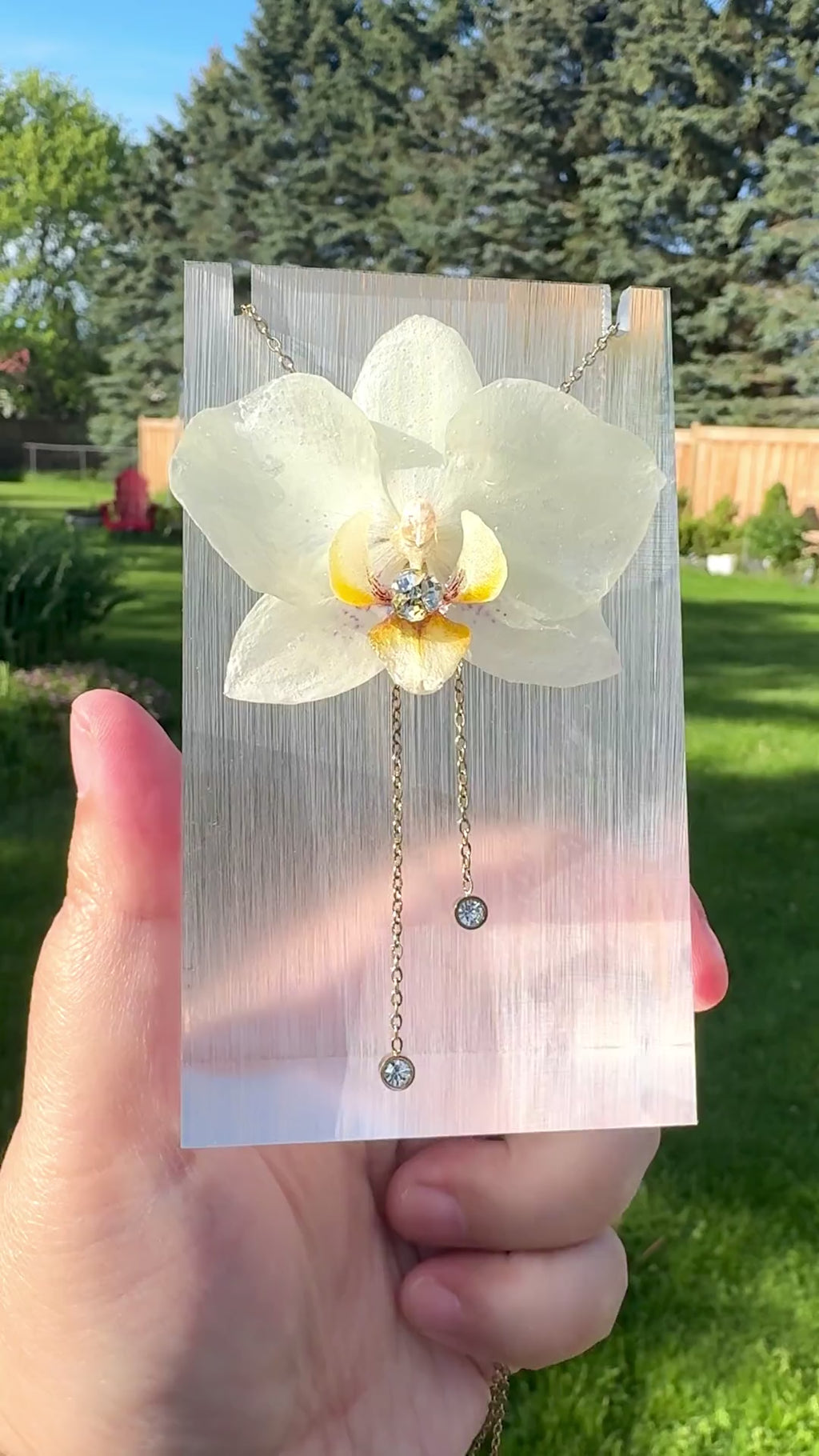 White Phalaenopsis Orchid Stainless Steel Necklace - Version 1