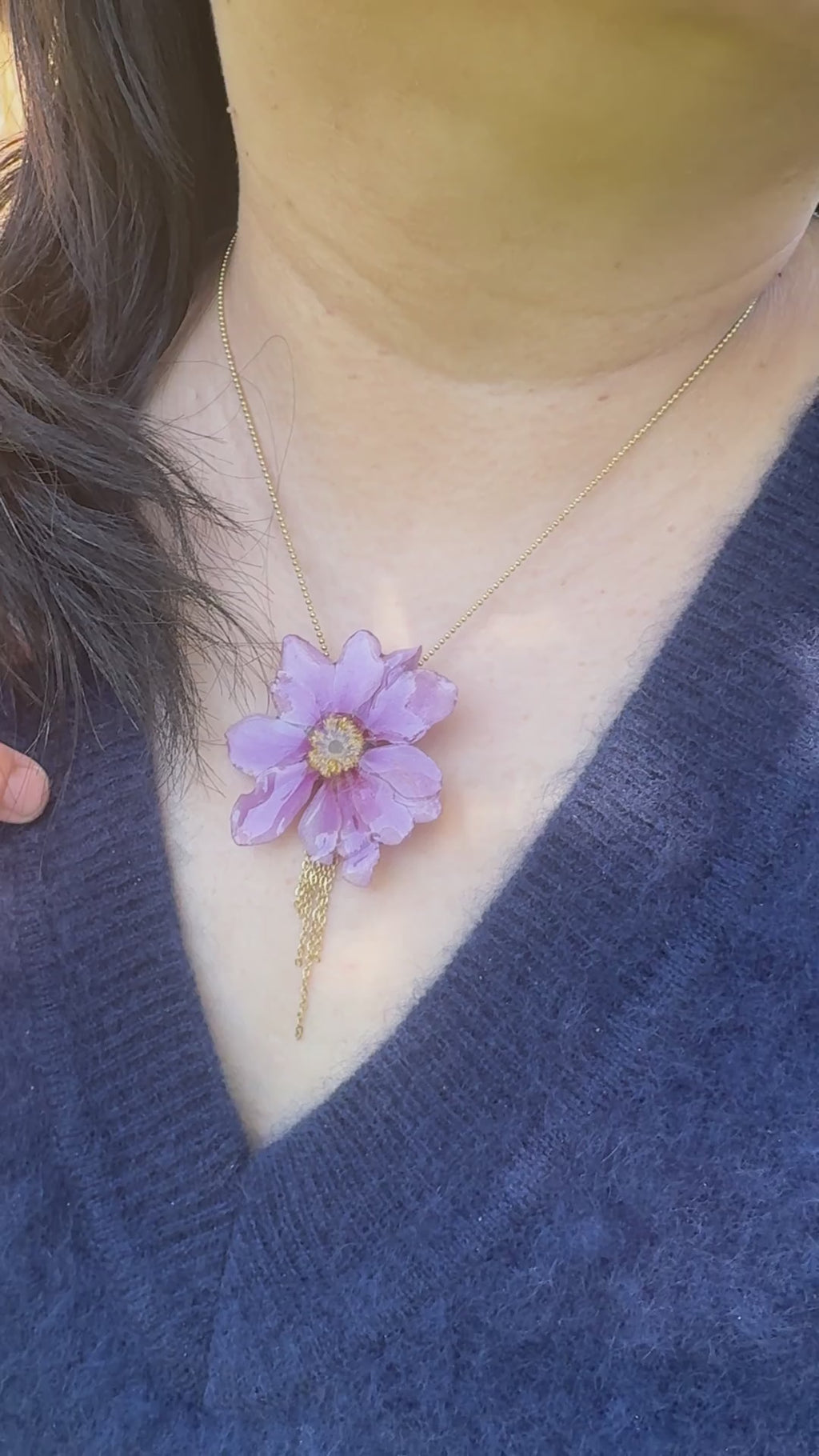 Real Wild Cotton Flower Stainless Steel Necklace