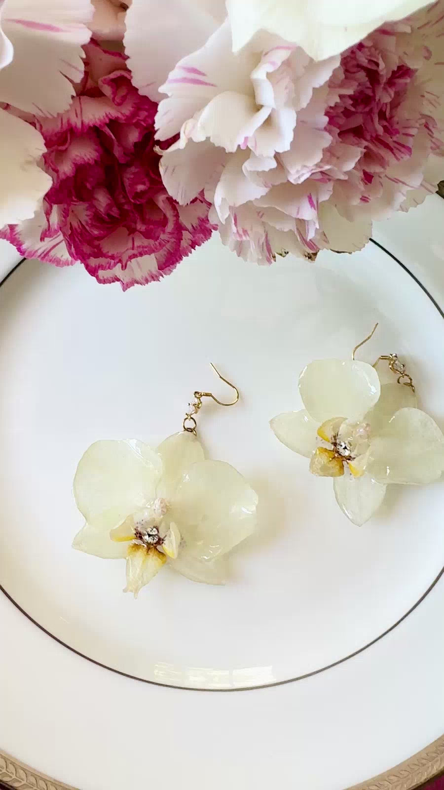 White Phalaenopsis Orchid Silver Earrings