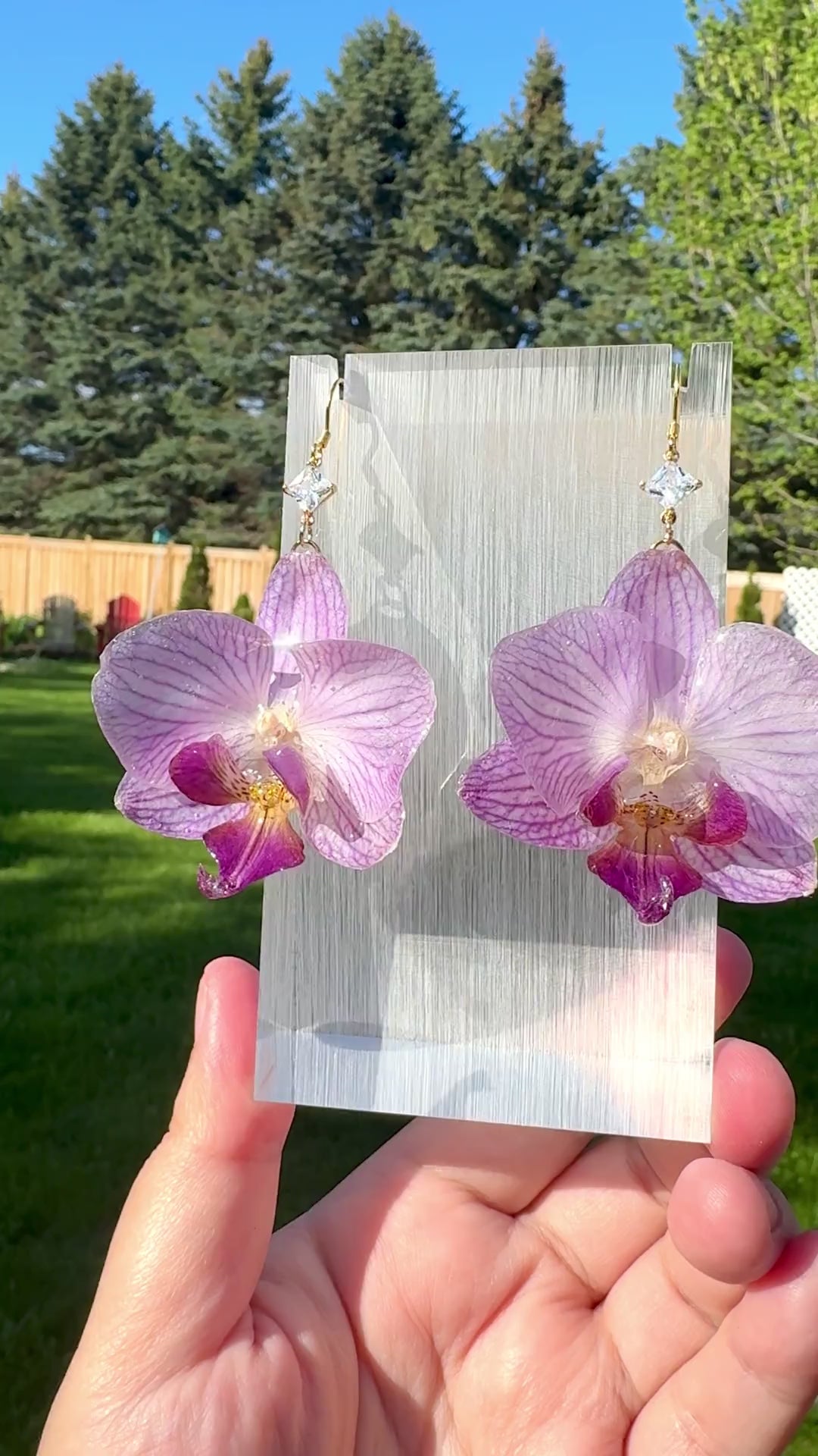 Pink-Purple Phalaenopsis Orchid Silver Earrings