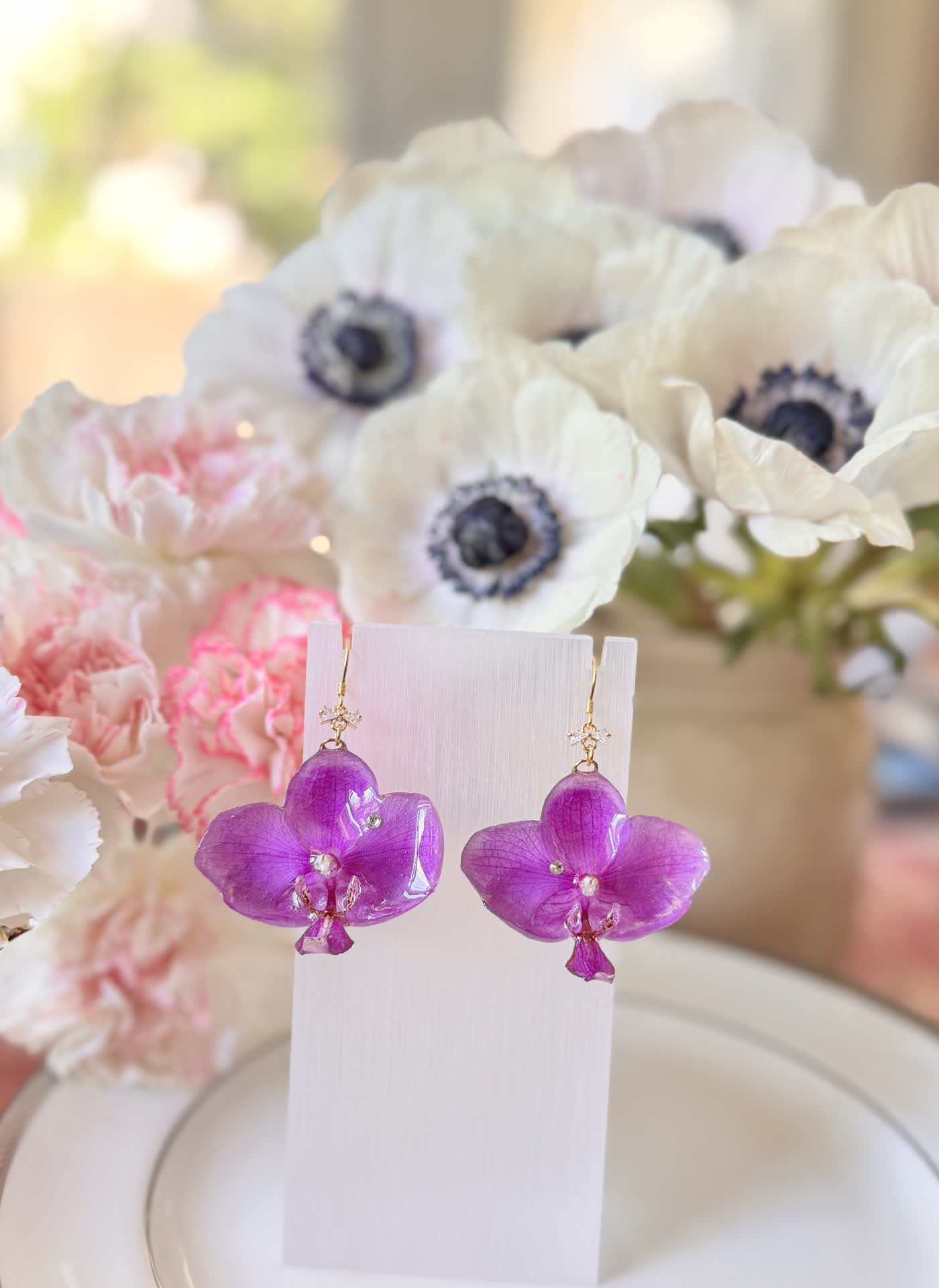 Purple Phalaenopsis Orchid Silver Earrings