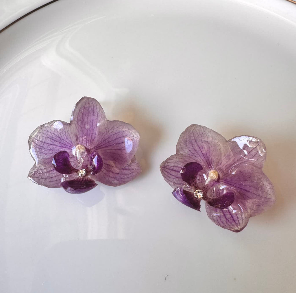 Purple Phalaenopsis Orchid Sterling Silver Stud Earrings
