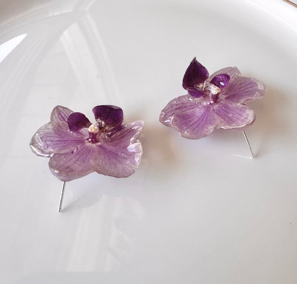 Purple Phalaenopsis Orchid Sterling Silver Stud Earrings