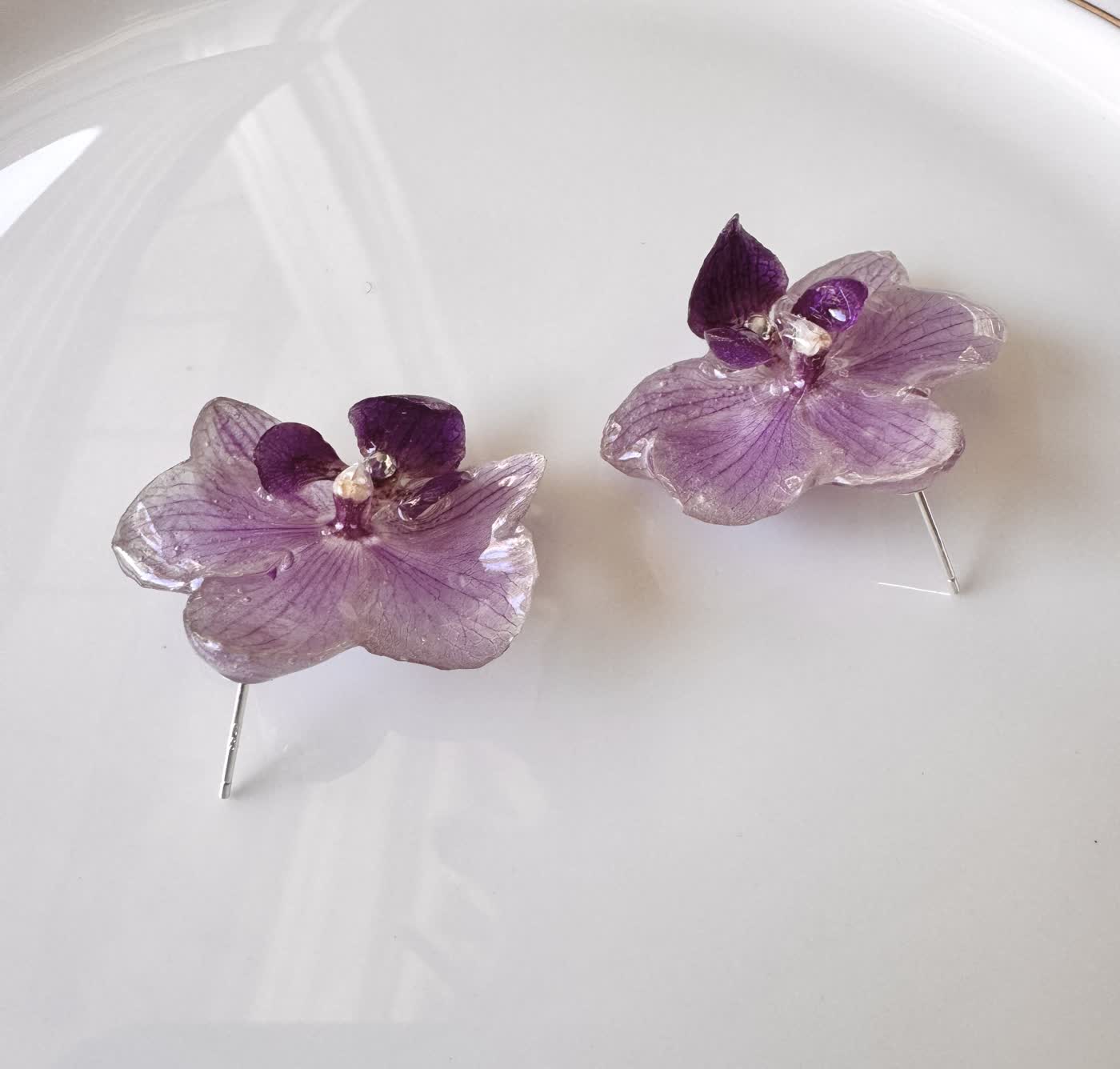 Purple Phalaenopsis Orchid Sterling Silver Stud Earrings