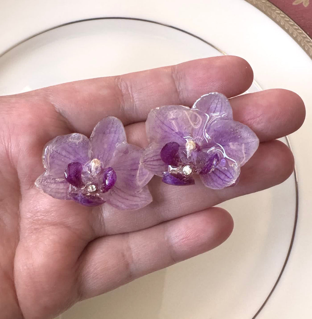 Purple Phalaenopsis Orchid Sterling Silver Stud Earrings