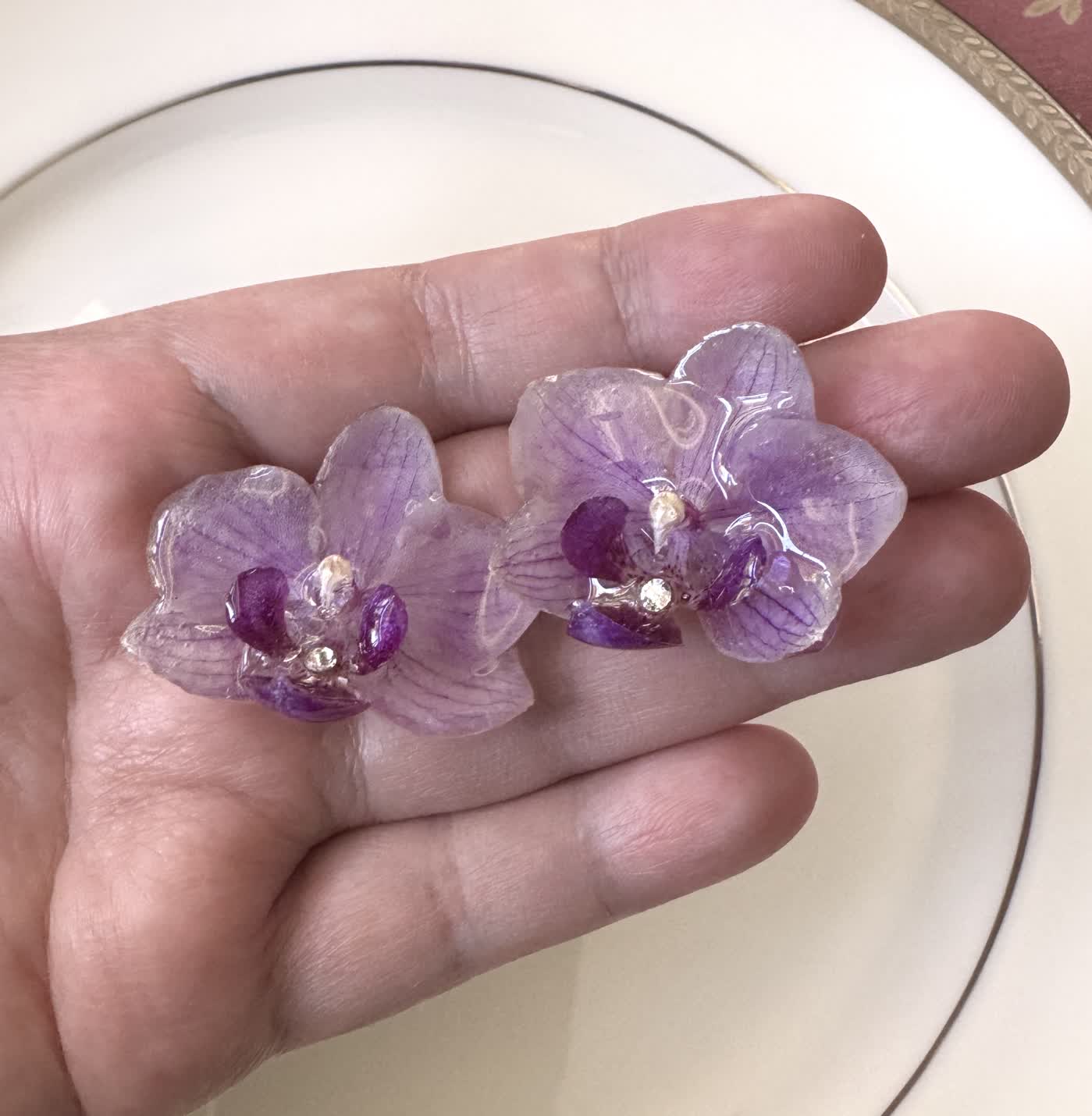 Purple Phalaenopsis Orchid Sterling Silver Stud Earrings
