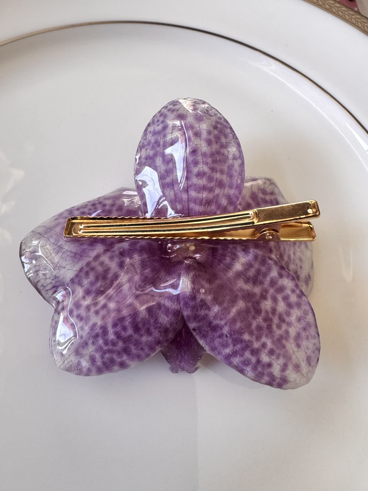 Purple Striped Phalaenopsis Orchid Hair Clip / Brooch