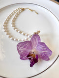 Purple Striped Phalaenopsis Orchid Pearl Necklace