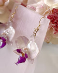 Sparkling White-Purple Phalaenopsis Orchid Silver Earrings