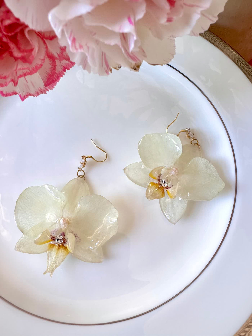 White Phalaenopsis Orchid Silver Earrings
