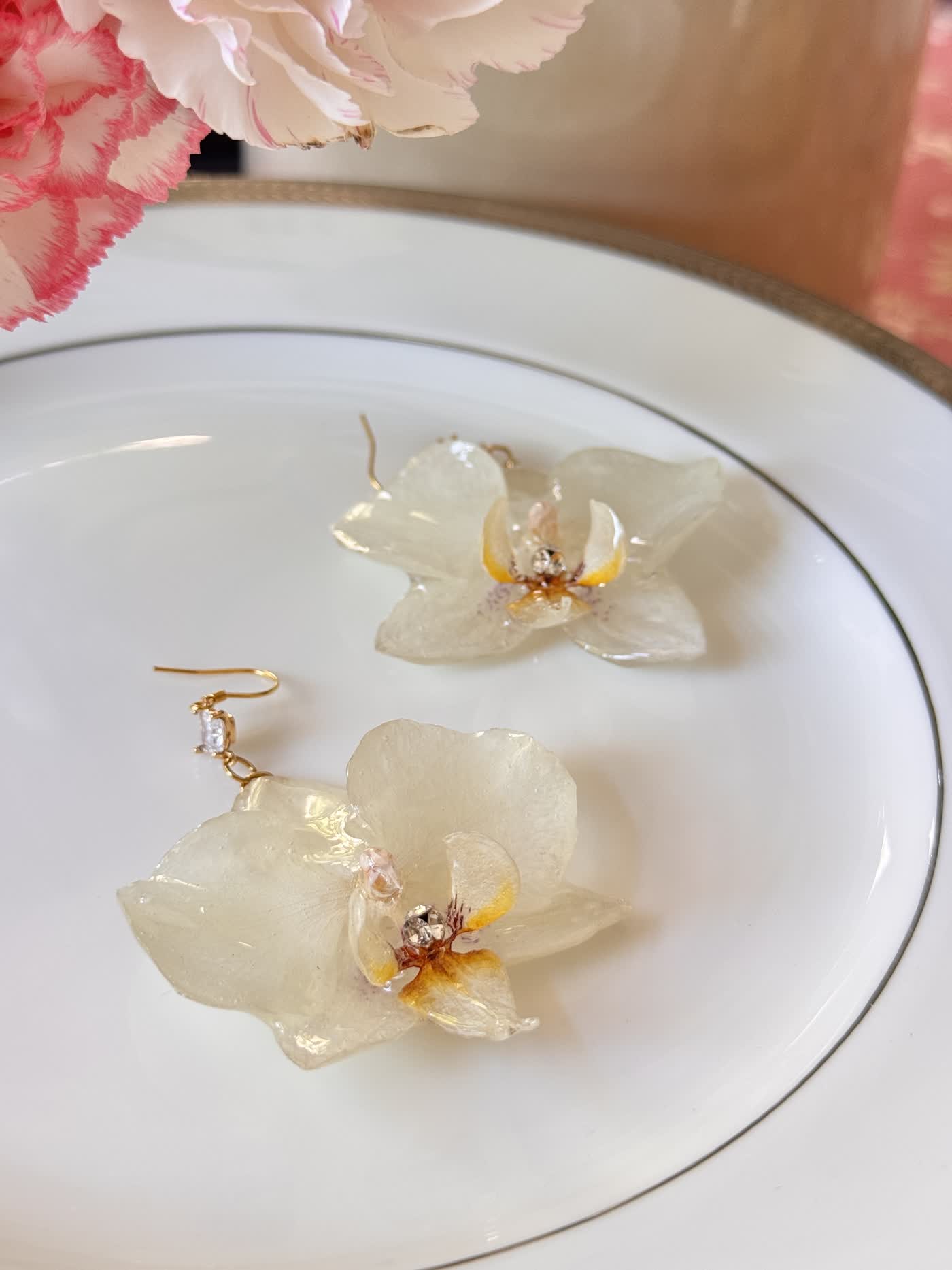 White Phalaenopsis Orchid Silver Earrings