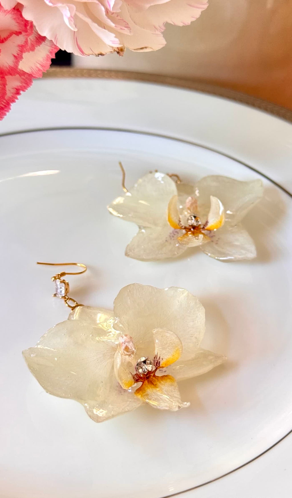 White Phalaenopsis Orchid Silver Earrings