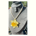 Yellow Daffodil Pearl Necklace handmade real flower jewelry